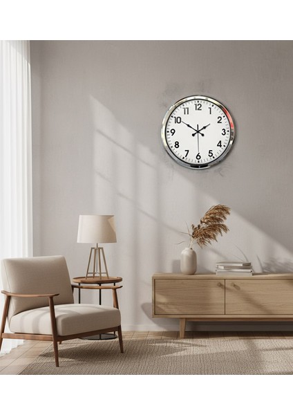 Metal Ofis Krom Duvar Saati | 52 cm | Butik Saat fiyatları