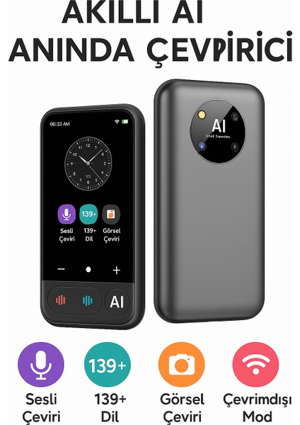 Akıllı Aı Anında Dil Çeviri Cihazı 139+ Dil Sesli & Görsel Çeviri Çevrimdışı Mod Anlık Çeviri Cihazı