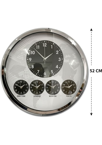 52 cm Krom Dünya Saatleri Duvar Saatleri
