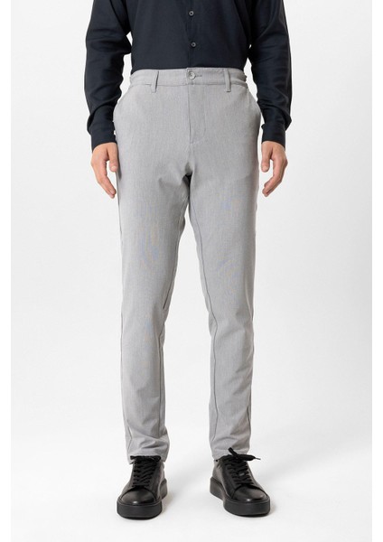 Açık Gri Regular Fit Beli Lastikli Yan Cep Casual Pantolon