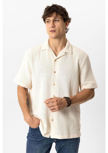 Ekru Relaxed Fit Küba Yaka Kısa Kollu Gömlek fiyatları