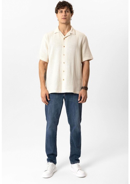 Ekru Relaxed Fit Küba Yaka Kısa Kollu Gömlek fırsatları