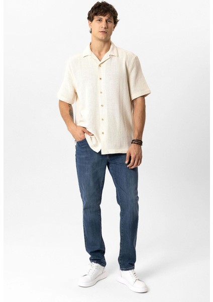 Ekru Relaxed Fit Küba Yaka Kısa Kollu Gömlek indirimleri