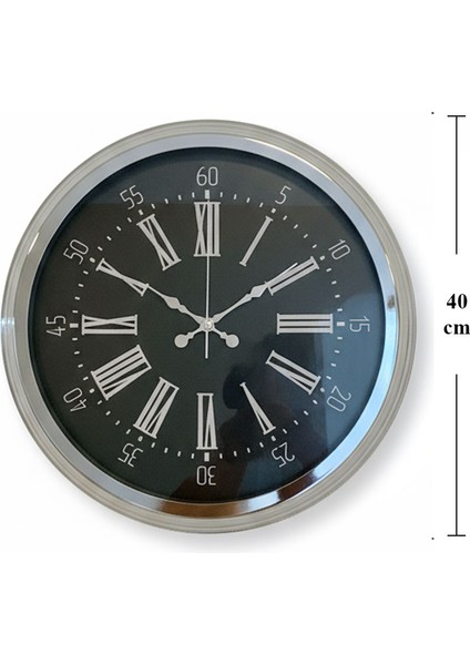 40 cm Metal Krom Duvar Saati – Modern ve Lüks Tasarım