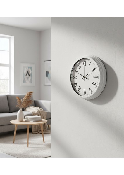 Metal Retro Beyaz Duvar Saati | 40 cm | Butik Saat modelleri