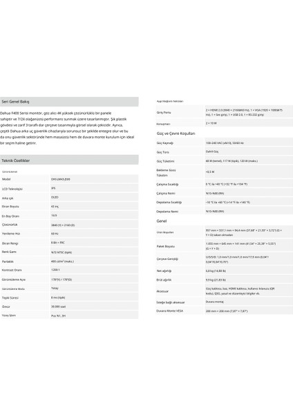 DHI-LM43-J500 Dahua 43 Inç UHD Monitör fiyatları