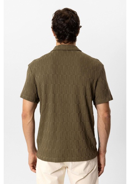 Haki Regular Fit Küba Yaka Örme Kısa Kollu Gömlek indirimleri