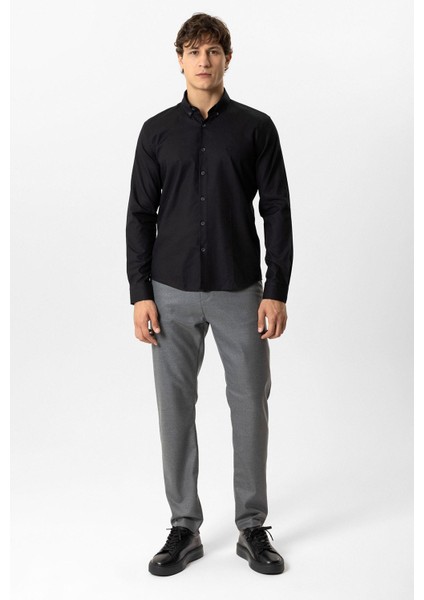 Siyah Slim Fit Armürlü %100 Pamuk Gömlek indirimleri