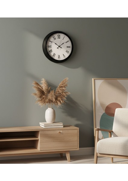 Salon Retro Romen Siyah Duvar Saati | 40 cm | Butik Saat modelleri