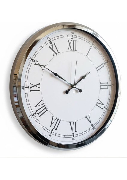 Metal Romen Krom Duvar Saati | 52 cm | Butik Saat