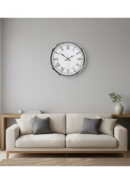 Metal Romen Krom Duvar Saati | 52 cm | Butik Saat fiyatları