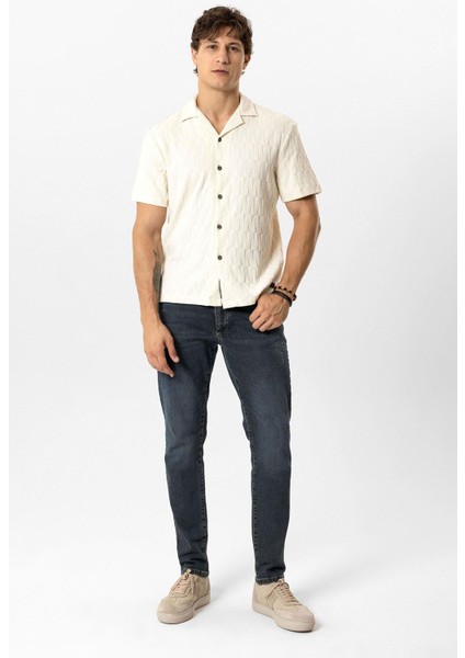 Ekru Regular Fit Küba Yaka Örme Kısa Kollu Gömlek indirimleri
