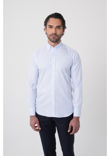 Erkek Uzun Kollu Mavi Desenli Regular Fit Gömlek GMCZG252054_C35