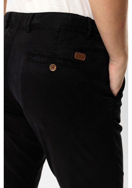 Siyah Slim Fit Pamuklu Beli Bağcıklı Yan Cep Chino Pantolon indirimleri