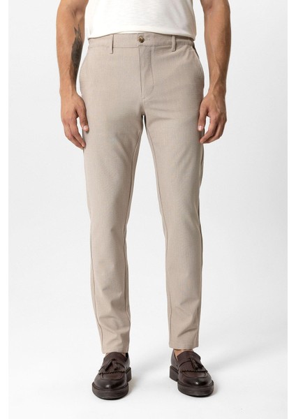 Bej Regular Fit Beli Lastikli Yan Cep Casual Pantolon
