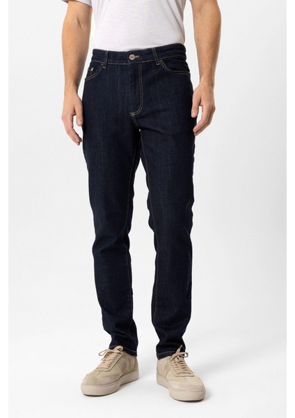 Lacivert Slim Fit 5 Cepli Pamuklu Denim Pantolon modelleri