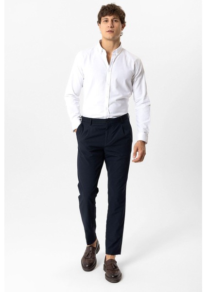 Lacivert Slim Fit %100 Pamuk Chino Pantolon