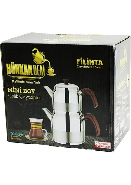 Filinta Mini Boy Çelik Çaydanlık Seti Çift Kapaklı Renkli Bakalit Kulp Üst Demlik: 1lt - Alt Suluk: 1.5lt Kendinden Süzgeçli (5047)