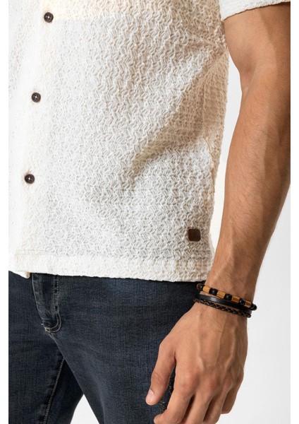 Beyaz Regular Fit Küba Yaka Örme Kısa Kollu Gömlek modelleri