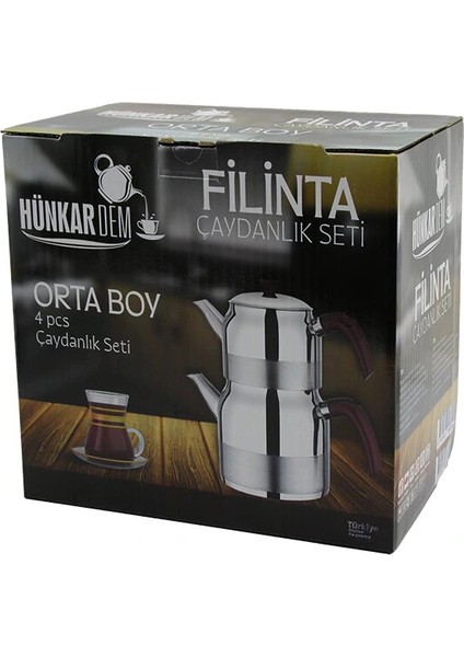 Filinta Orta Boy Çelik Çaydanlık Seti Çift Kapaklı Renkli Bakalit Kulp Üst Demlik: 1.25LT - Alt Suluk: 2.25LT Kendinden Süzgeçli (5047)