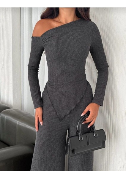 Kadın Alt-Üst Omuzu Açık Modern Şık Pantolon Bluz Takım