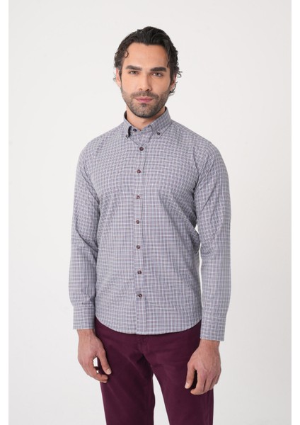 Uzun Kollu Paşa Yaka Regular Fit Erkek Gri Gömlek GMEKS252157_E55 fiyatları