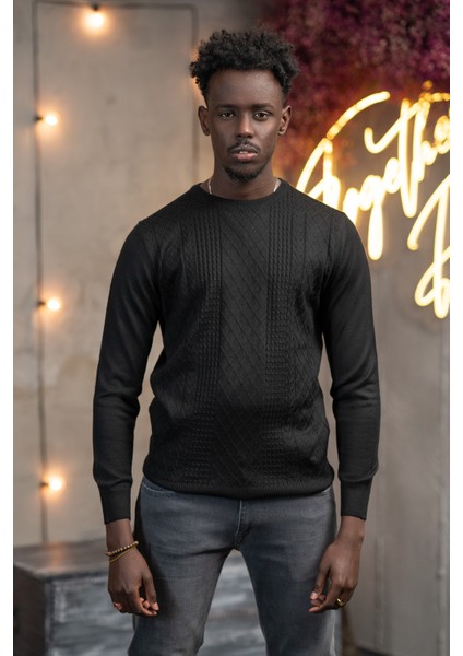 Regular Fit Yünlü Kendinden Desenli Bisiklet Yaka Triko Kazak fiyatları