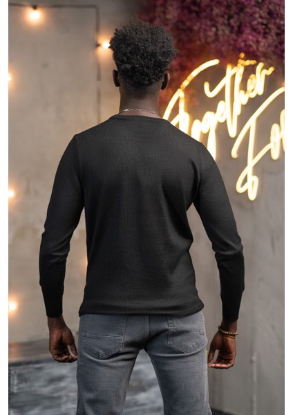 Regular Fit Yünlü Kendinden Desenli Bisiklet Yaka Triko Kazak modelleri