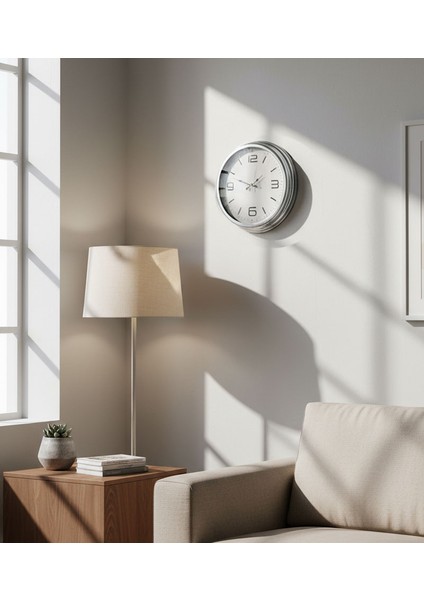 Metal Krom Şık Duvar Saati | 40 cm | Butik Saat fiyatları