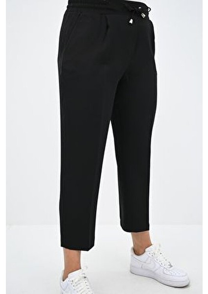 Kadın Büyük Beden Yüksek Bel Dökümlü Pantolon 6201-25 Günlük Stil Dar Paça Rahat Kumaş