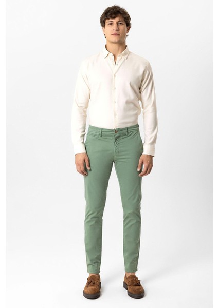Yeşil Slim Fit Pamuklu Yan Cep Chino Pantolon