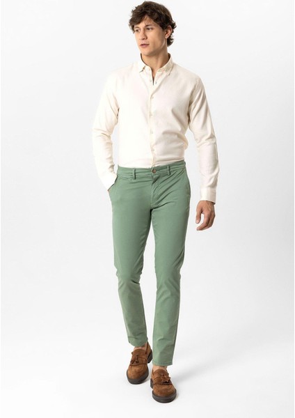 Yeşil Slim Fit Pamuklu Yan Cep Chino Pantolon