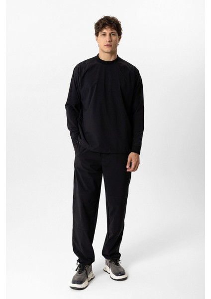 Siyah Relaxed Fit Beli Lastikli Jogger Pantolon