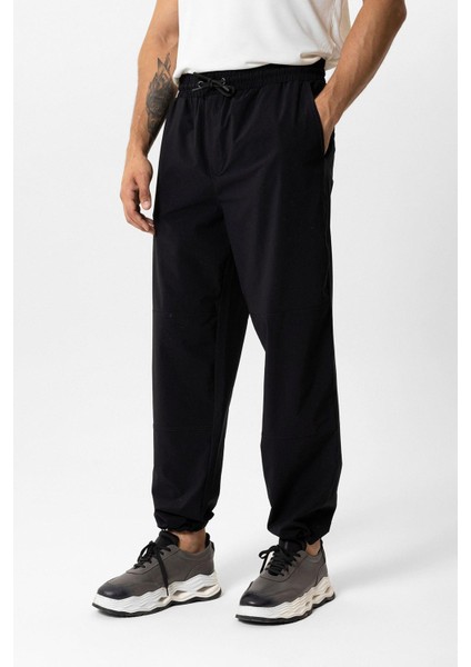 Siyah Relaxed Fit Beli Lastikli Jogger Pantolon modelleri