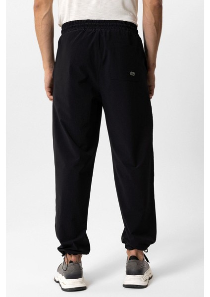Siyah Relaxed Fit Beli Lastikli Jogger Pantolon