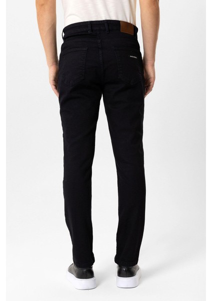 Siyah Slim Fit 5 Cepli Pamuklu Denim Pantolon