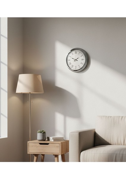 Metal Retro Krom Duvar Saati | 40 cm | Butik Saat fiyatları