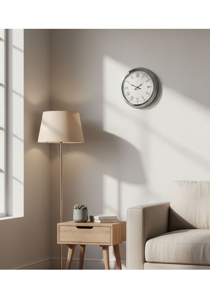 Metal Retro Krom Duvar Saati | 40 cm | Butik Saat modelleri