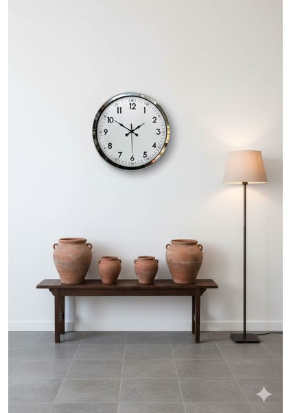 Dekoratif Duvar Saati Modeli | 40 cm Krom Metal | Butik Saat fiyatları