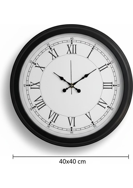 Metal Romen Siyah Duvar Saati | 40 cm | Butik Saat