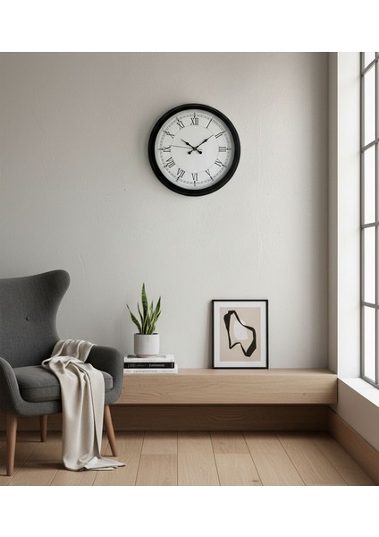 Metal Romen Siyah Duvar Saati | 40 cm | Butik Saat fiyatları