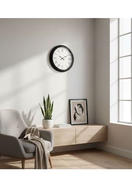 Metal Romen Siyah Duvar Saati | 40 cm | Butik Saat modelleri