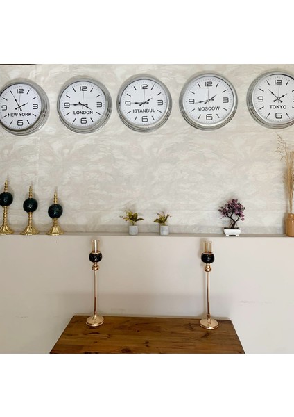 Ülke Saatleri Duvar Saati 40 cm Krom Metal 5’li Seti fiyatları