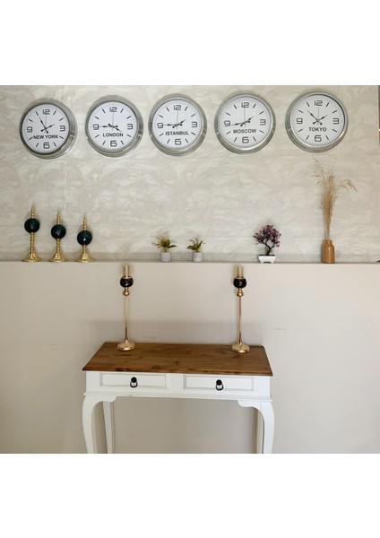 Ülke Saatleri Duvar Saati 40 cm Krom Metal 5’li Seti modelleri