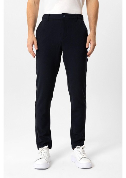Lacivert Smart Fit Beli Lastikli Yan Cep Casual Pantolon