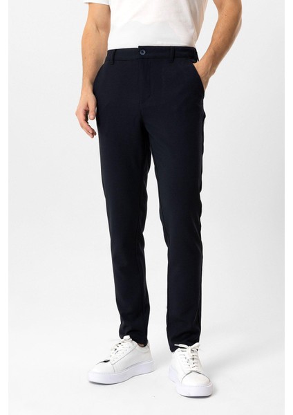 Lacivert Smart Fit Beli Lastikli Yan Cep Casual Pantolon fiyatları