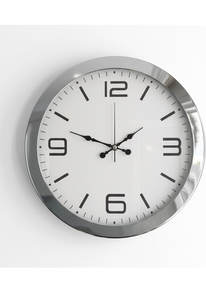 Metal Kurumsal Krom Duvar Saati | 36 cm | Butik Saat