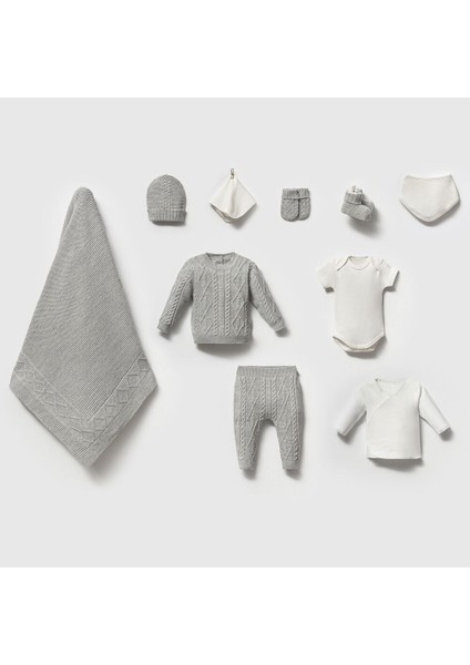8369N Unisex Bebek Baklava Desenli TRIKO10'LU Kutulu Naturel Hastane Çıkış Seti
