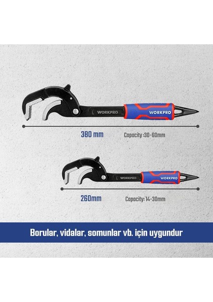 WP202574 2 Parça Otomatik Kilitlemeli Çok Fonksiyonlu Profesyonel Boru Anahtarı/ Levye Seti fiyatları