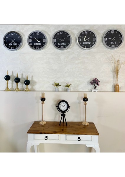 Dünya Saatleri Duvar Saati 36 cm Krom Metal 5’li Seti fiyatları